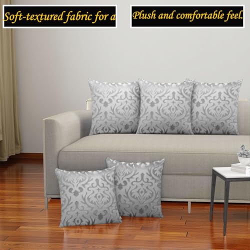 STARNSTYLE Velvet Decorative Cushion Cover 24x24 Inch - Set of 5, Soft Solid Damask Square Throw Pillow Covers for Sofa, Living Room or Home Decor - 60x60 cm Grey - Image 3