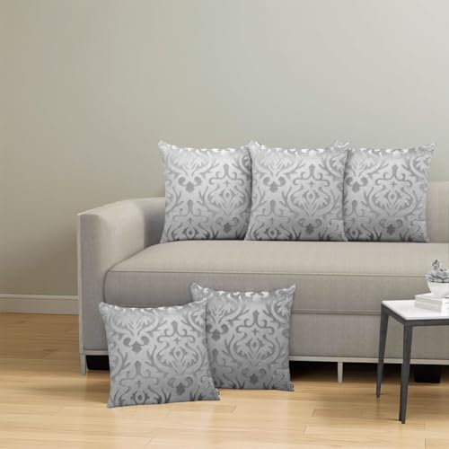 STARNSTYLE Velvet Decorative Cushion Cover 24x24 Inch - Set of 5, Soft Solid Damask Square Throw Pillow Covers for Sofa, Living Room or Home Decor - 60x60 cm Grey - Image 1