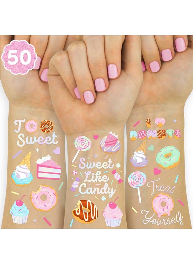 xo, Fetti Donut Temporary Tattoos - 50 Iridescent Styles | Sweet One Birthday Decorations, Two Sweet Cupcake Party, Sassy Six, Fourever Dessert Supplies, Cotton Candy Favors - Image 1