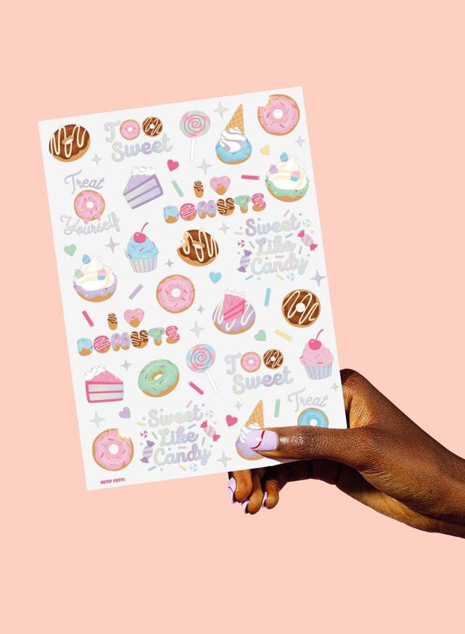 xo, Fetti Donut Temporary Tattoos - 50 Iridescent Styles | Sweet One Birthday Decorations, Two Sweet Cupcake Party, Sassy Six, Fourever Dessert Supplies, Cotton Candy Favors - Image 5
