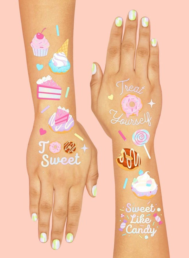 xo, Fetti Donut Temporary Tattoos - 50 Iridescent Styles | Sweet One Birthday Decorations, Two Sweet Cupcake Party, Sassy Six, Fourever Dessert Supplies, Cotton Candy Favors - Image 4