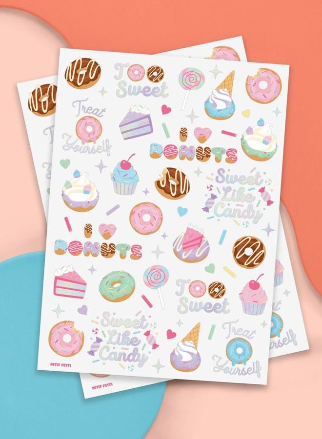 xo, Fetti Donut Temporary Tattoos - 50 Iridescent Styles | Sweet One Birthday Decorations, Two Sweet Cupcake Party, Sassy Six, Fourever Dessert Supplies, Cotton Candy Favors - Image 2
