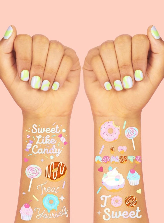 xo, Fetti Donut Temporary Tattoos - 50 Iridescent Styles | Sweet One Birthday Decorations, Two Sweet Cupcake Party, Sassy Six, Fourever Dessert Supplies, Cotton Candy Favors - Image 3