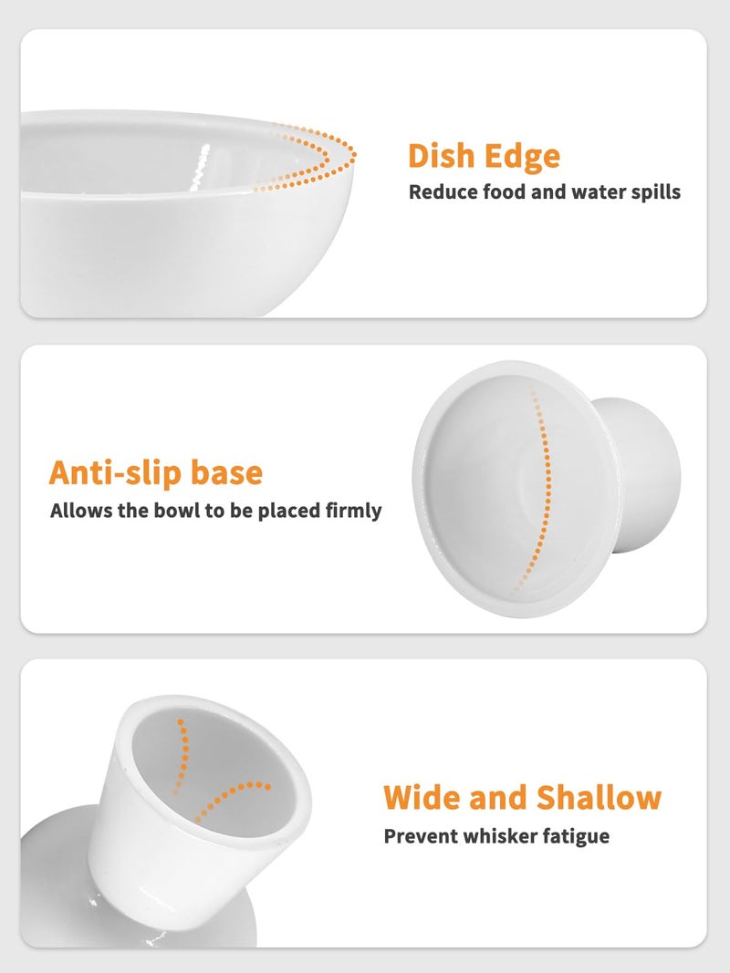 LoeJan Elevated Cat Food and Water Bowls Set, Extra Wide and Raised Ceramic Bowls, Anti-Vomit Whisker-Free Pressure Cat Feeder for Kittens to Adult Cats and Small Dogs (White, Water Bowl) - Image 4