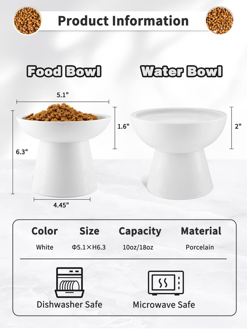 LoeJan Elevated Cat Food and Water Bowls Set, Extra Wide and Raised Ceramic Bowls, Anti-Vomit Whisker-Free Pressure Cat Feeder for Kittens to Adult Cats and Small Dogs (White, Water Bowl) - Image 2