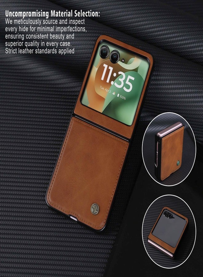 ASAPDOS Leather Folio Magnetic Case for Motorola Razr 2025[Compatible with MagSafe],Built-in Screen Protector and PU Leather Thin Slim Protective Case Cover Brown - Image 2