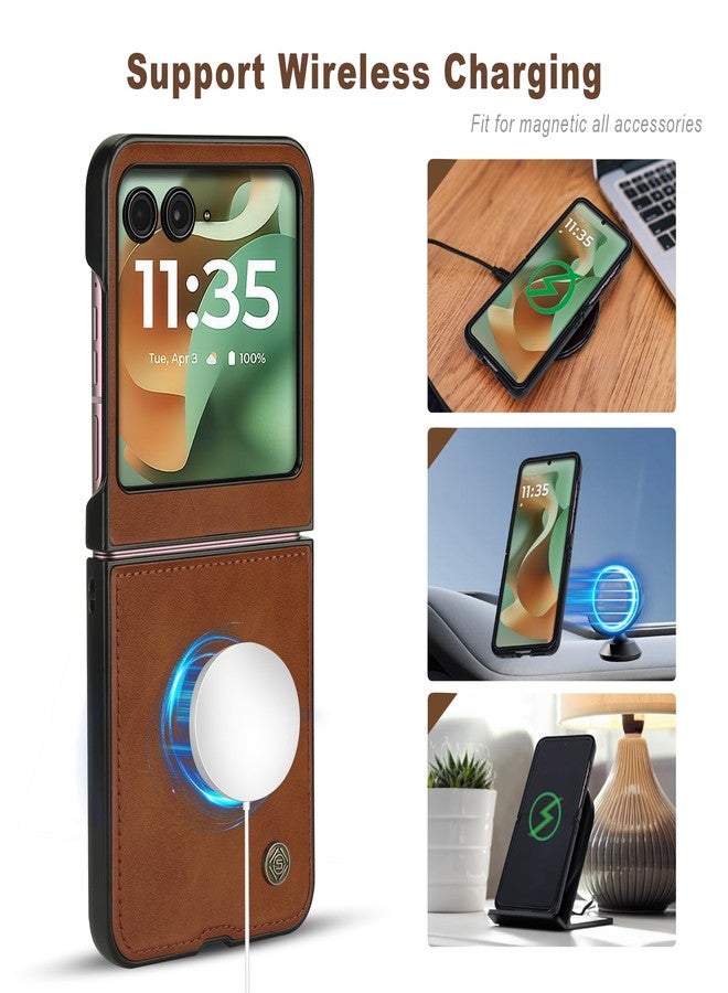 ASAPDOS Leather Folio Magnetic Case for Motorola Razr 2025[Compatible with MagSafe],Built-in Screen Protector and PU Leather Thin Slim Protective Case Cover Brown - Image 3