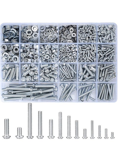 1080 Pcs Screws Bolts and Nuts Assortment Kit, Metric Machine Screws and Nuts and Bolts and Flat Washers, M3/M4/M5/M6 Phillips Slotted Pan Head Hex Bolts and Nuts Sets