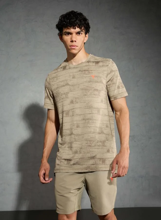 تكنوسبورت Technosport Men Jacquard Slim Fit Crew Neck T-Shirt