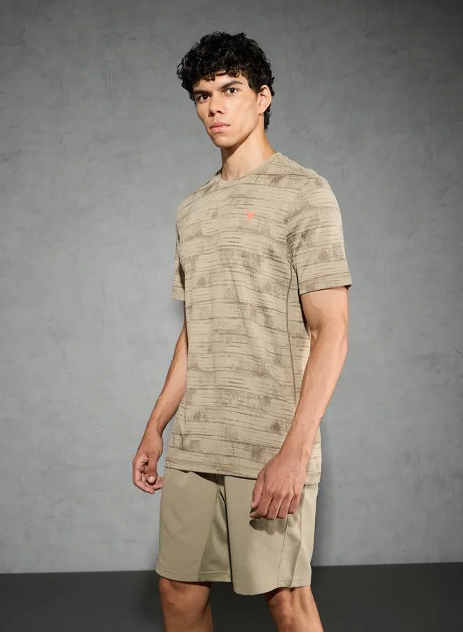 تكنوسبورت Technosport Men Jacquard Slim Fit Crew Neck T-Shirt
