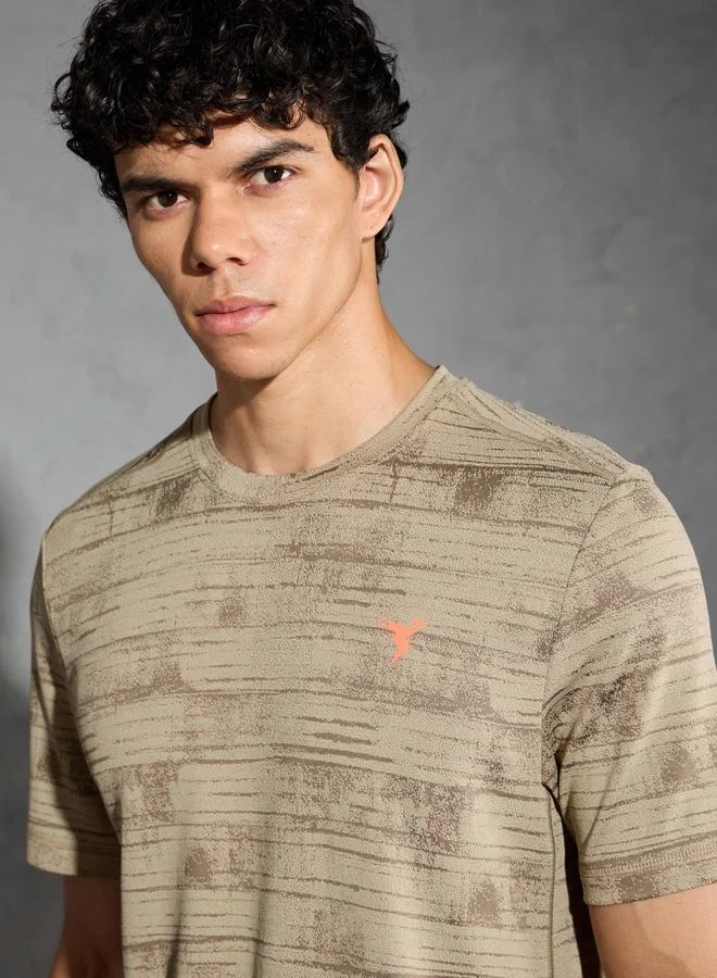 Technosport Technosport Men Jacquard Slim Fit Crew Neck T-Shirt