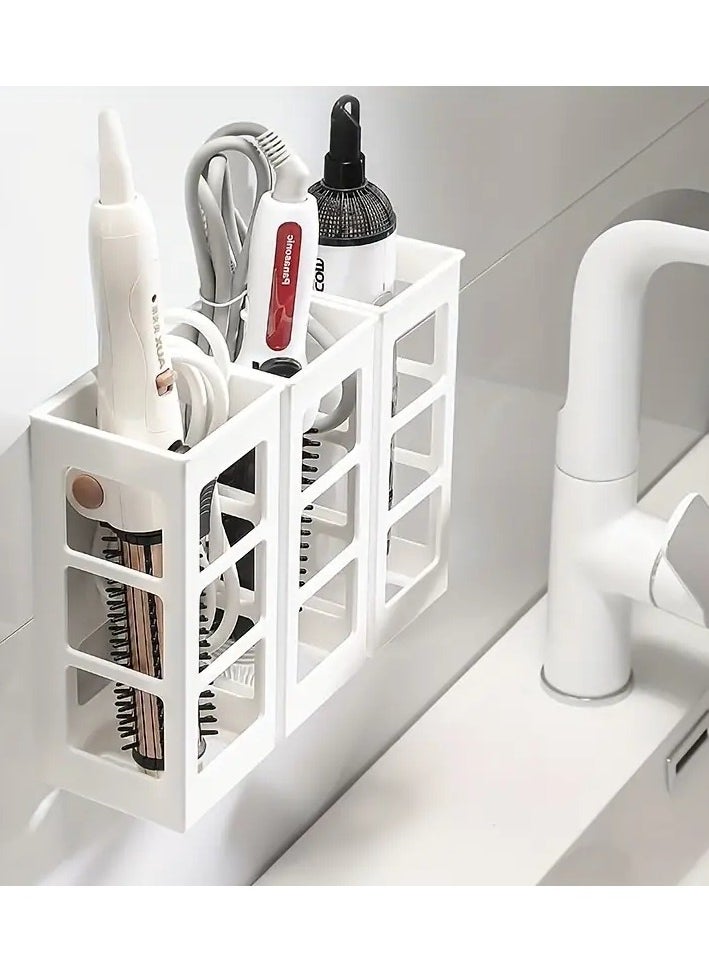 ORiTi 1Pc Organizer Box Wall Mounted Punch Free Storage Basket Holder  - White  - Image 3