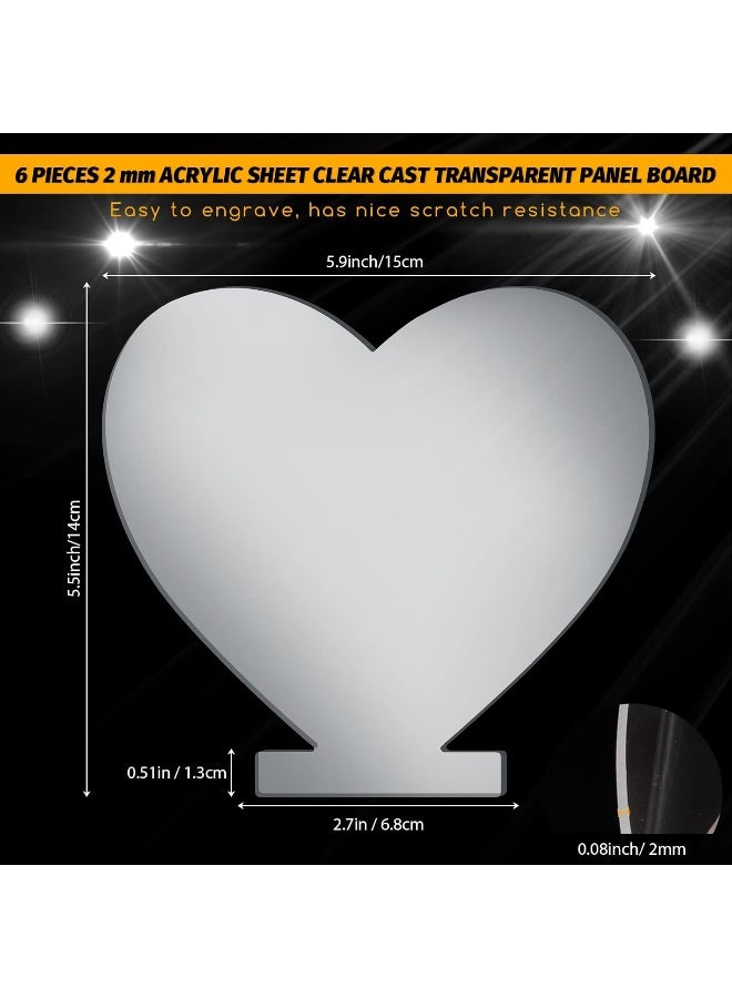 TPGP 6 Pieces Acrylic Sheet Clear Cast For Led Light Base, 0.08 Inch/ 2 Mm Thick Transparent Panel Board With Protective Film Valentine'S Day Table Signs Diy Display Projects Craft (Heart) - Image 2