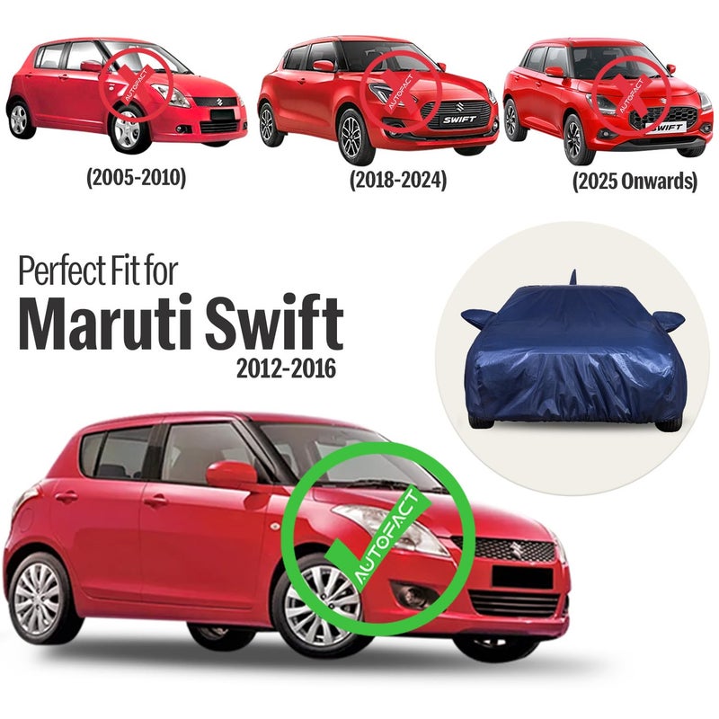 Autofact 210D SuperDuper Waterproof Car Cover for Maruti Swift (2012 to 2016) | All-Weather Protection, UV & Heat Resistant, Windproof with Buckle Belt, Scratchproof & Dustproof, Navy Blue Color - Image 2