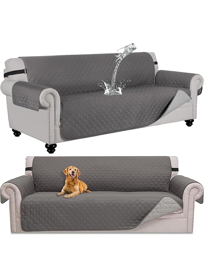 The Bros Waterproof Sofa Slipcover, Sofa Cover for 3 Cushion Couch, Water Resistant Couch Cover Furniture Protectorwith Elastic Straps for Pets Kids Children Dogs Cats (Gray, 3seater) - Image 1