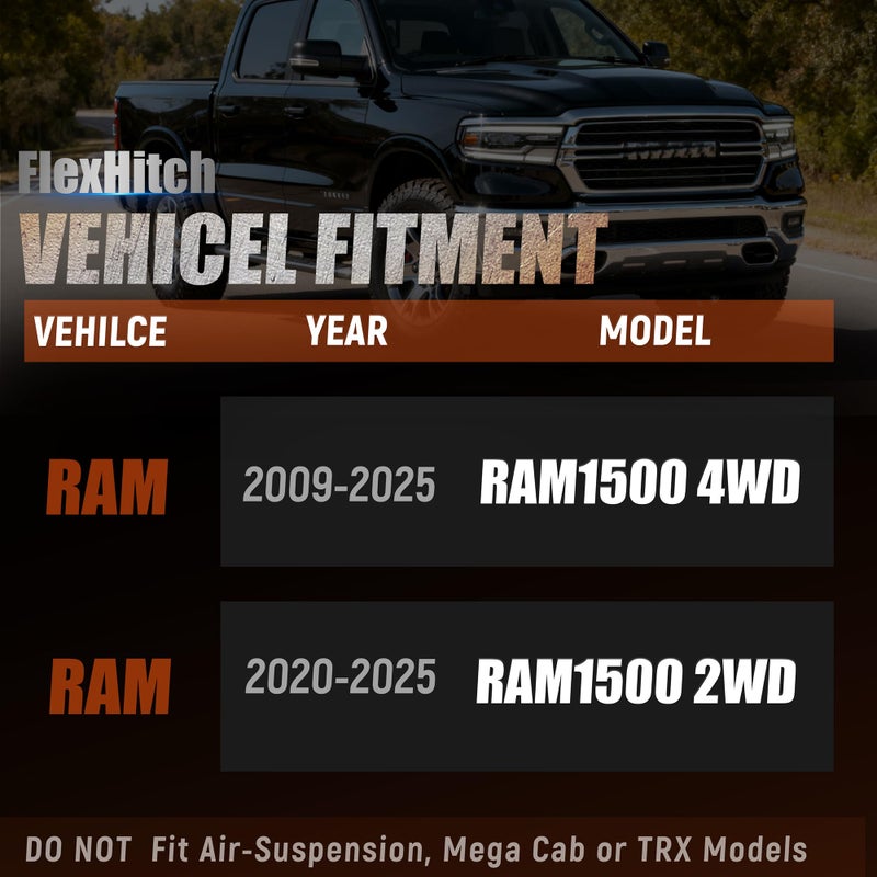 FlexHitch 3.5" Front + 3" Rear Leveling Lift Kits for 2009-2025 Ram 1500 4WD, 3.5 Inch Lift Front Strut Spacers and 3 Inch Lift Rear Spacers - Image 2