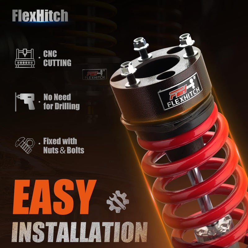 FlexHitch 3.5" Front + 3" Rear Leveling Lift Kits for 2009-2025 Ram 1500 4WD, 3.5 Inch Lift Front Strut Spacers and 3 Inch Lift Rear Spacers - Image 3
