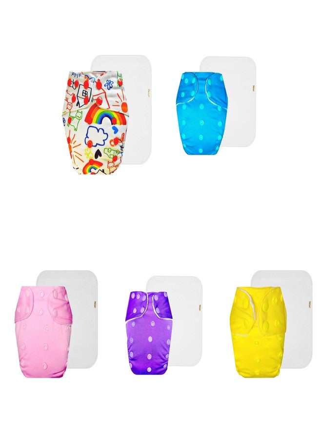 Dumbledo Premium Cloth Diaper with Cotton Insert (Pack of 5) | Soft & Gentle | Breathable | Adjustable Snaps | Everyday Diapering Essential | 3 Months - 3 Years | Unisex Baby - Image 1