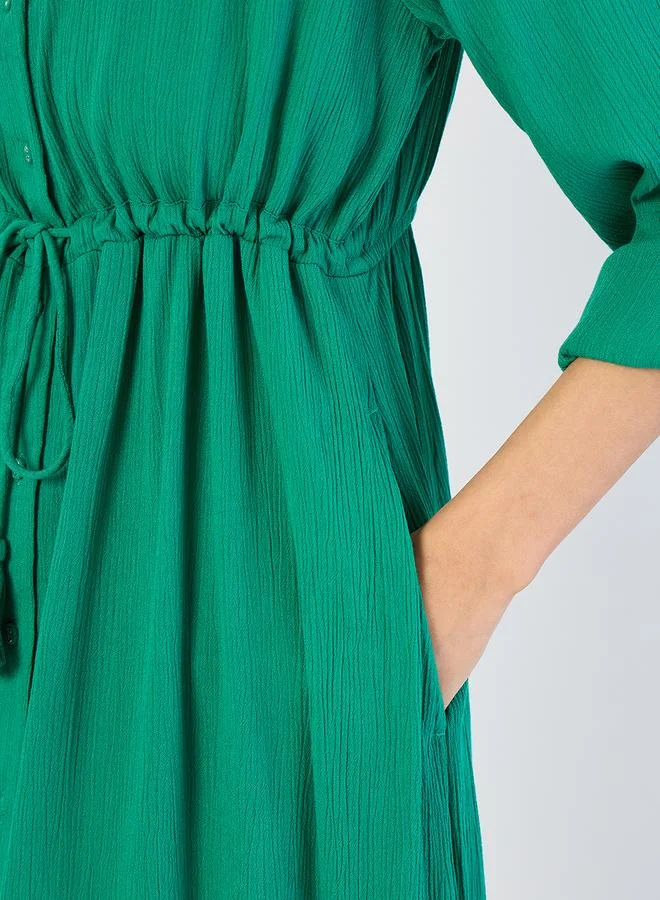Femmella  Women Emerald Green Crinkled Button Down Maxi Dress for Women | Best Price UAE