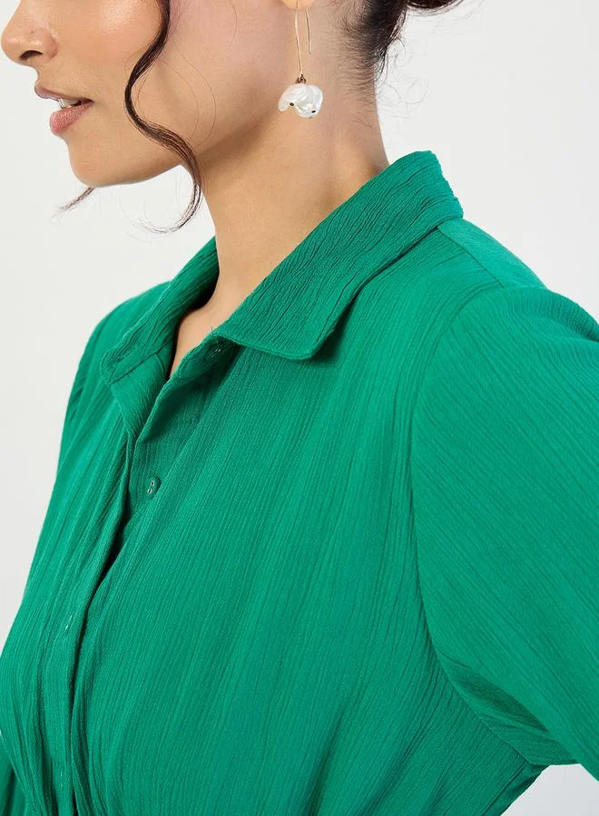 Femmella  Women Emerald Green Crinkled Button Down Maxi Dress for Women | Best Price UAE