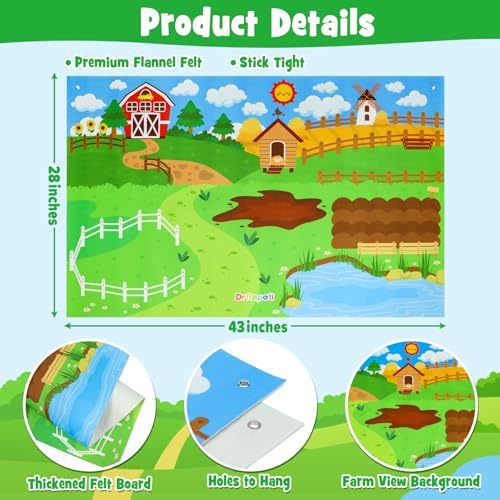 Dr.Rapeti Farm Animals Felt Story Board Set 41PCS Preschool Farmhouse Barnyard Theme Busy Board Story Set Storytelling Early Learning Interactive Play Kit Wall Hanging for Toddlers Kids Children 4+ - Image 2