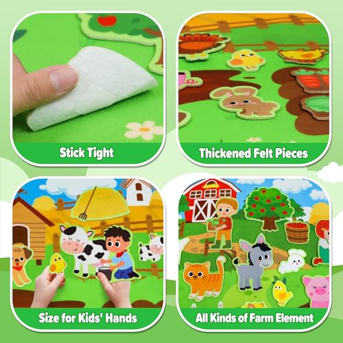 Dr.Rapeti Farm Animals Felt Story Board Set 41PCS Preschool Farmhouse Barnyard Theme Busy Board Story Set Storytelling Early Learning Interactive Play Kit Wall Hanging for Toddlers Kids Children 4+ - Image 3