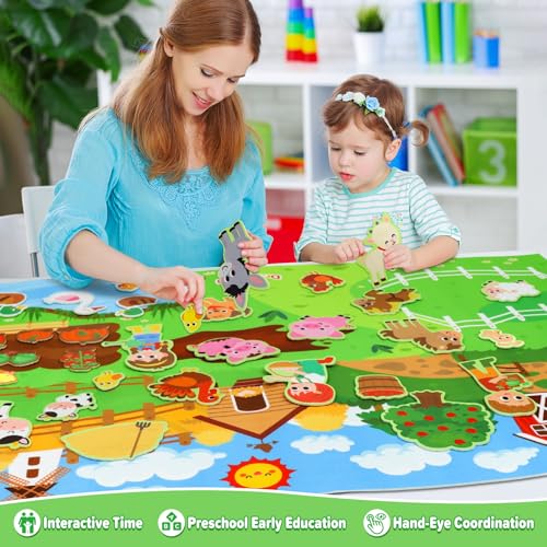 Dr.Rapeti Farm Animals Felt Story Board Set 41PCS Preschool Farmhouse Barnyard Theme Busy Board Story Set Storytelling Early Learning Interactive Play Kit Wall Hanging for Toddlers Kids Children 4+ - Image 5