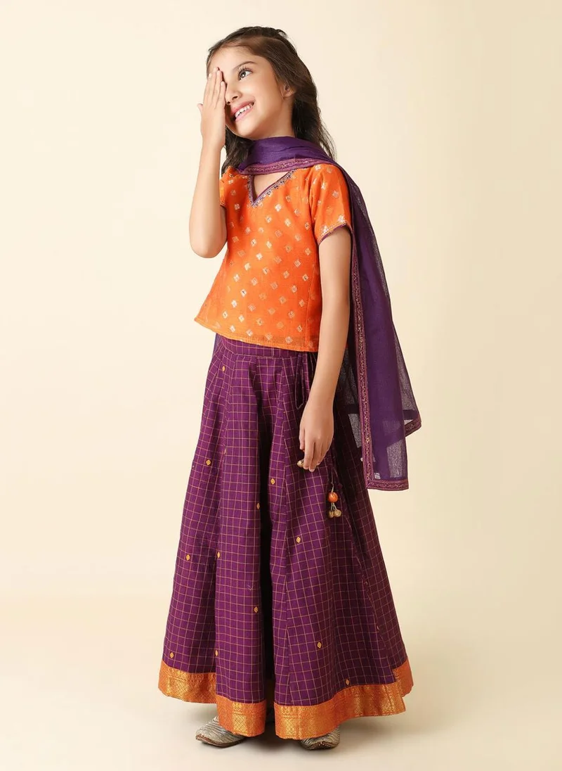 Fabindia Purple Cotton Silk Blend Printed Lehenga Set