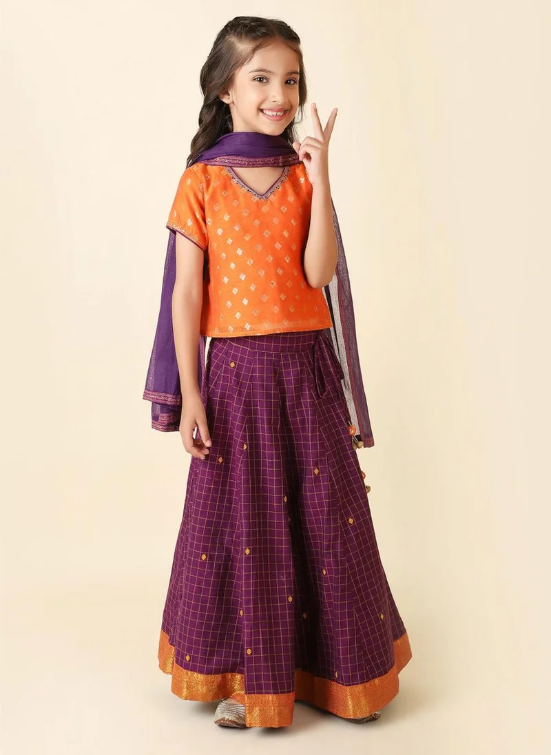 Fabindia Purple Cotton Silk Blend Printed Lehenga Set