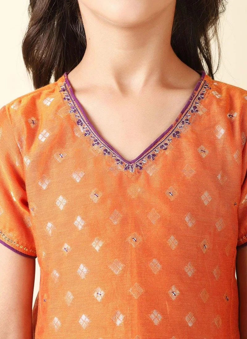 Fabindia Purple Cotton Silk Blend Printed Lehenga Set