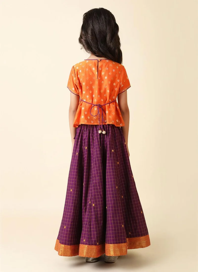 Fabindia Purple Cotton Silk Blend Printed Lehenga Set