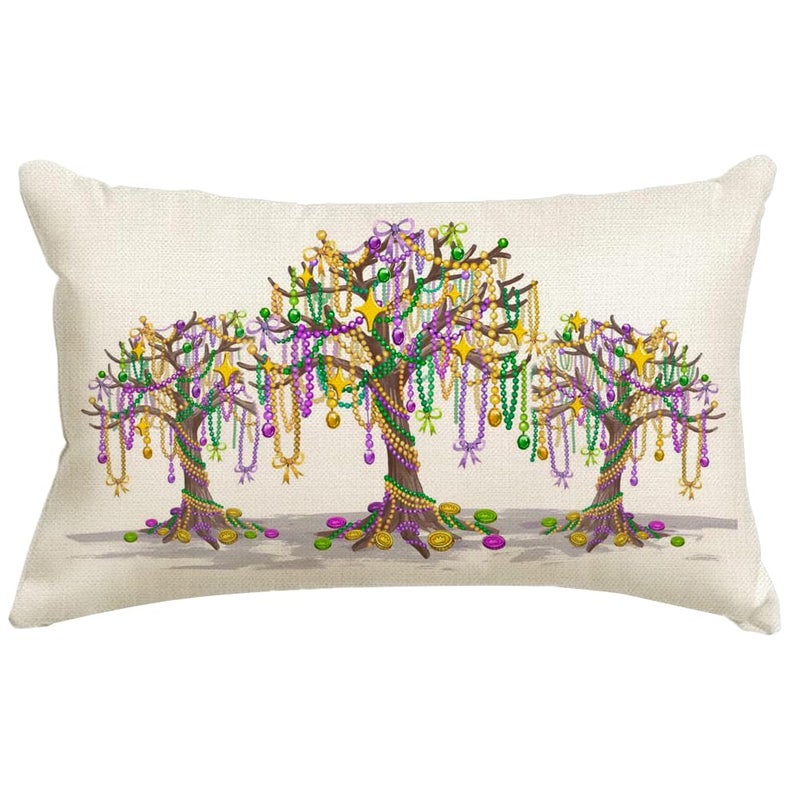 RABUSOFA Mardi Gras Pillow Cover 12x20 Inch Trees Beads Decorative Pillow Case Holiday Decorations for Home Sofa Couch - Image 1