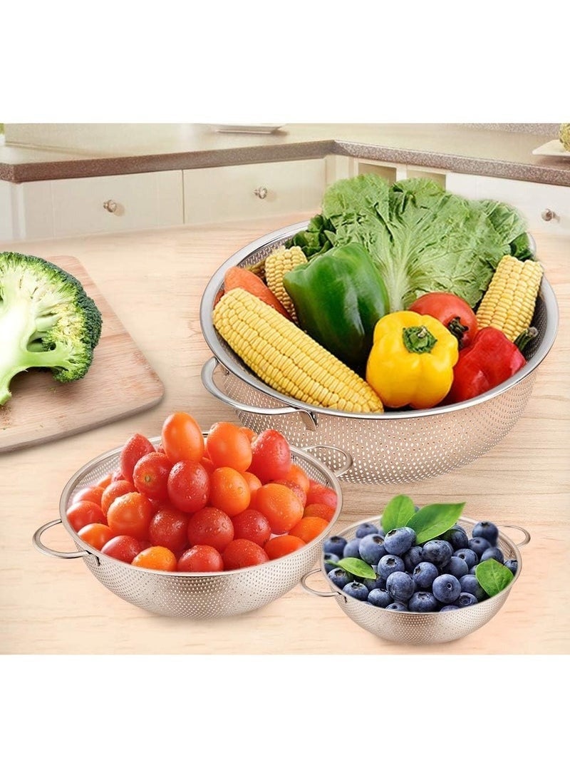 مصفاة ستانلس بفتحات دقيقة لغسل وشطف وتصفية الفاكهة والمعكرونةوالارز ، شديدة التحمل وامنة للاستخدام في غسالة الاطباق، 3 قطع مقاسات 25.5/22.5/19.5 سم - Image 5