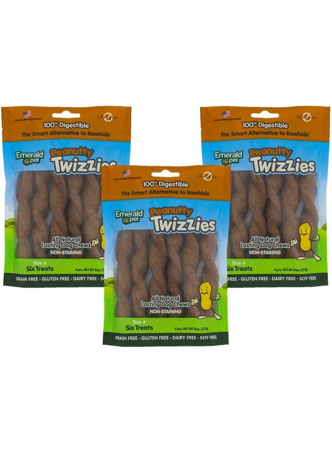 Emerald Pet 3 Bags of Peanutty Twizzies, 8 Ounces, Dairy- Soy- Gluten- and Grain-Free Dog Chews, Made in The USA - Image 1