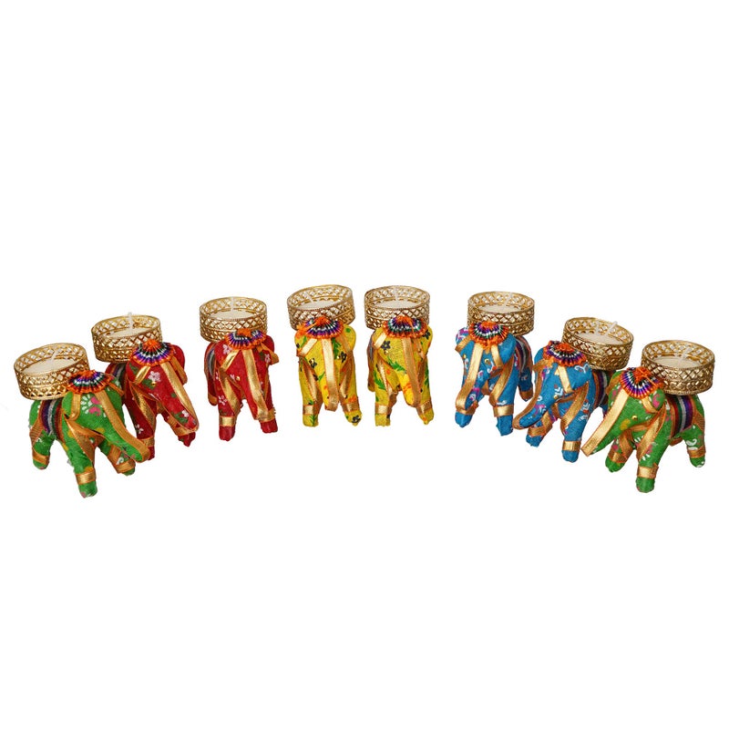 Sanvatsar Elephant T Lights Holder Candle Stand for Home Decor/Diwali/ Set of 8 with wax candle - Image 2