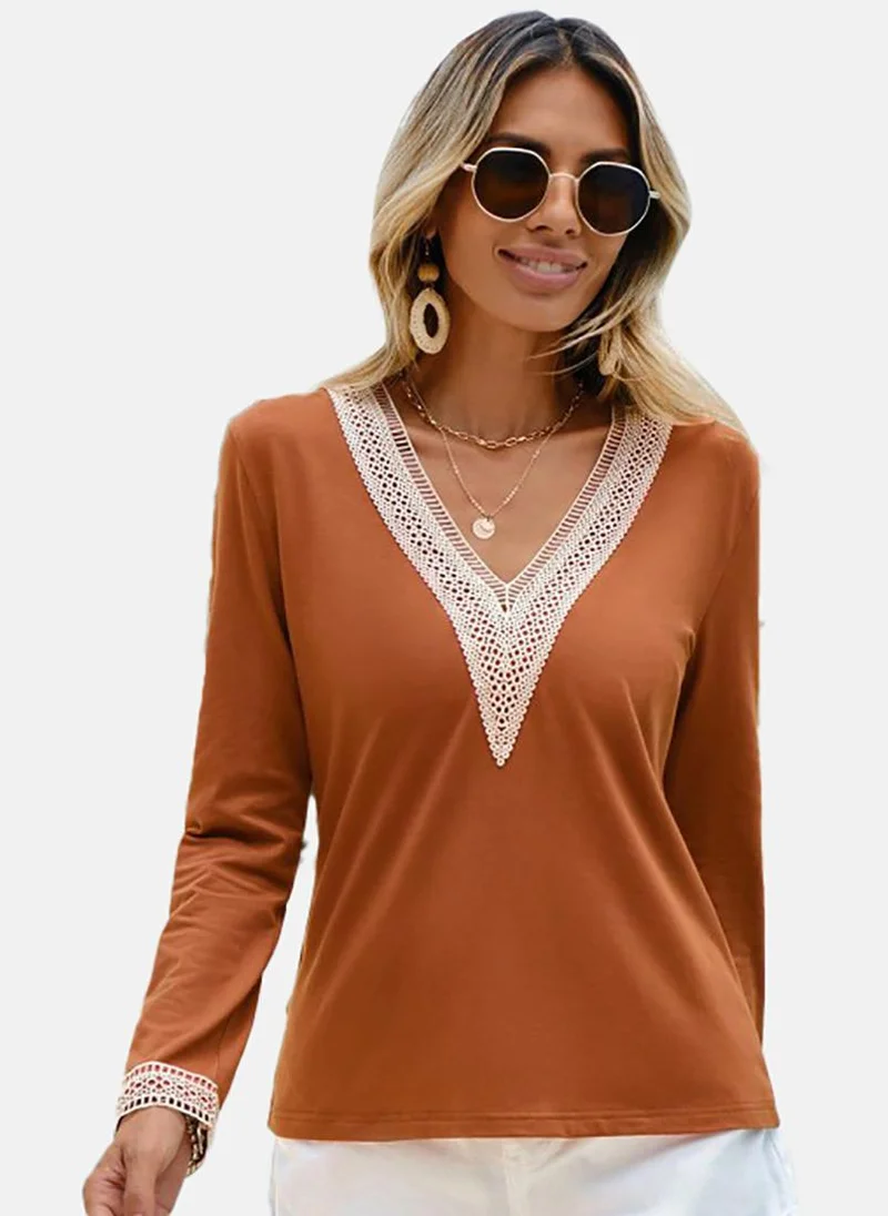 يونيكي Orange Solid Relaxed Long Sleeve Top