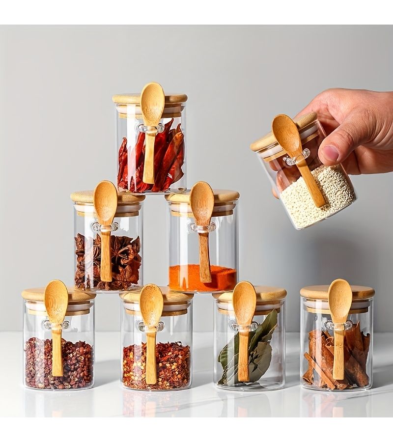 Glass Jar With Flip Top Lid And Wooden Spoon 1pc Pantry Storage - Image 5