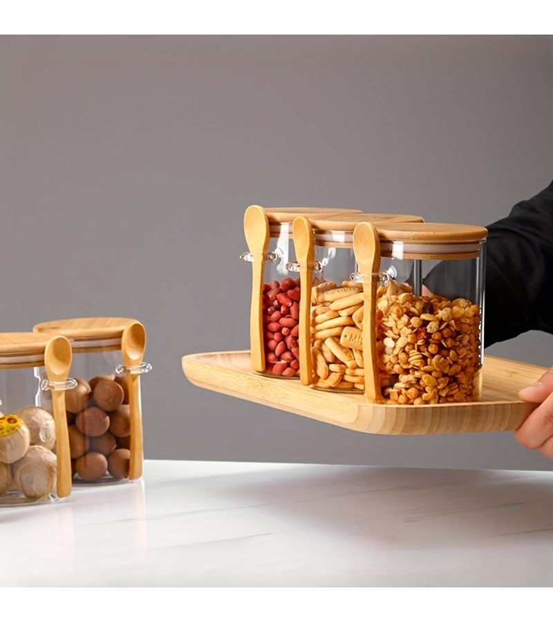 Glass Jar With Flip Top Lid And Wooden Spoon 1pc Pantry Storage - Image 2