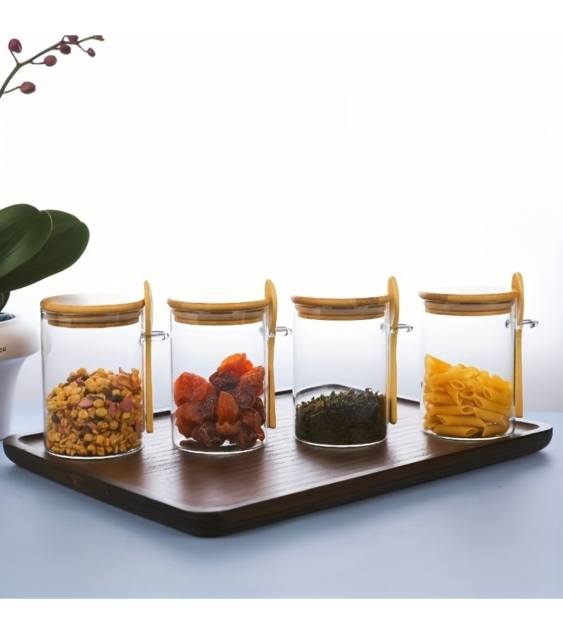 Glass Jar With Flip Top Lid And Wooden Spoon 1pc Pantry Storage - Image 1