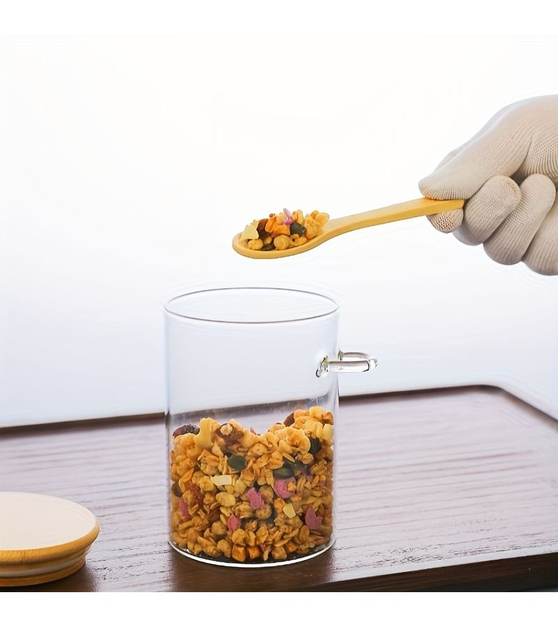 Glass Jar With Flip Top Lid And Wooden Spoon 1pc Pantry Storage - Image 4