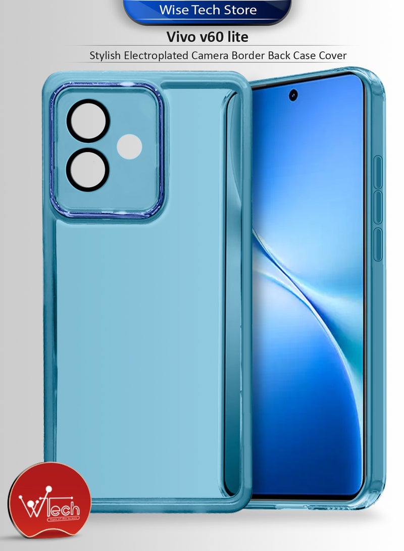 Wtech vivo V60 Lite 5G 2025 Soft Transparent TPU Camera Lens Protection Silicone Ultra Thin Phone Stylish Electroplated Camera Border Back Case Cover - Blue - Image 1