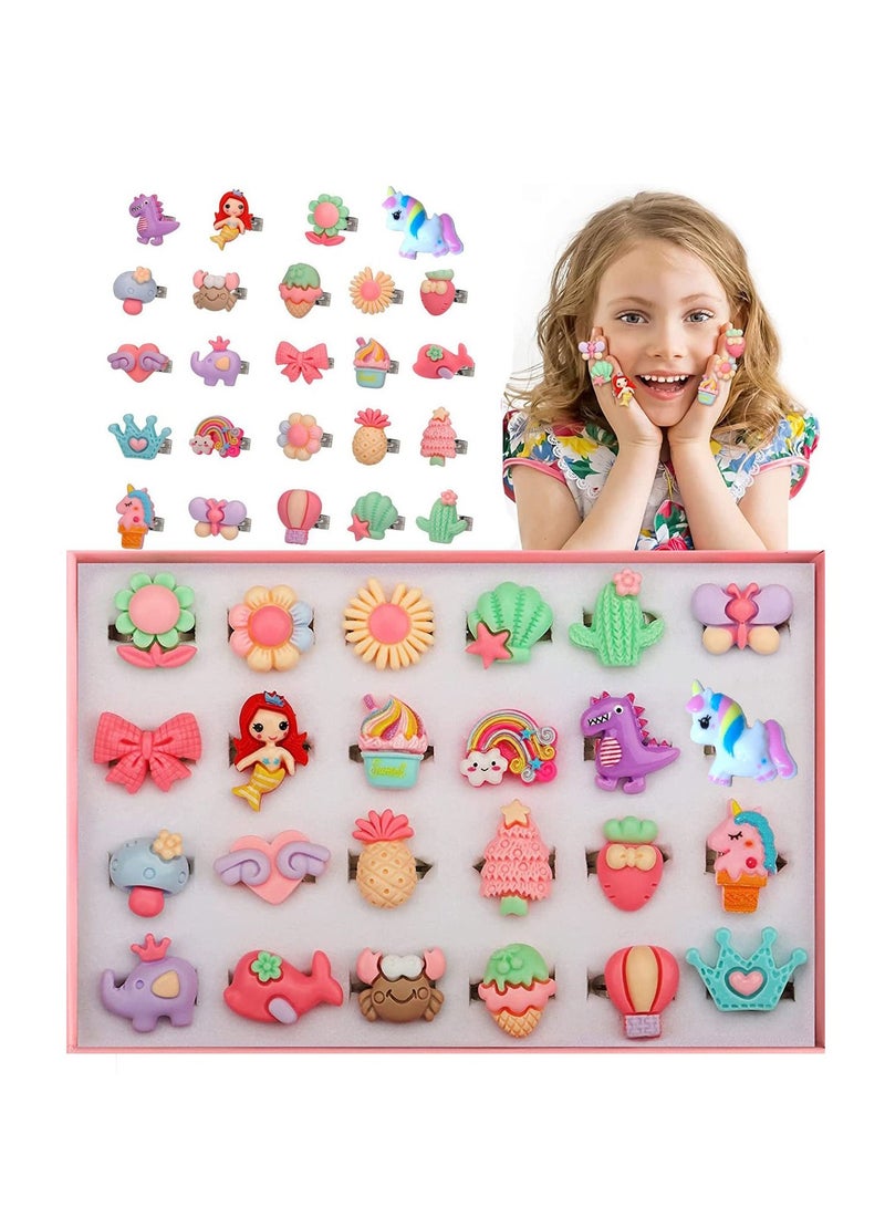 Little Girl's Jewel Rings Toy Set, Girl Pretend Play and Dress Up Rings (24pc Ring, No Duplication)  - Image 1