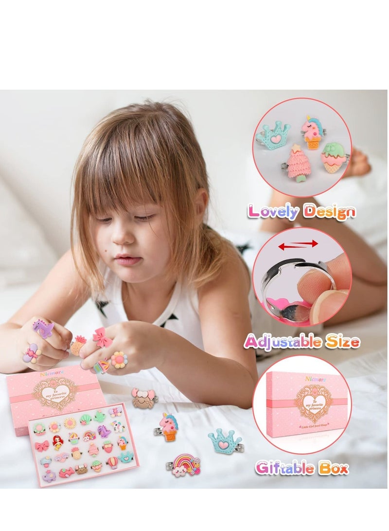 Little Girl's Jewel Rings Toy Set, Girl Pretend Play and Dress Up Rings (24pc Ring, No Duplication)  - Image 4