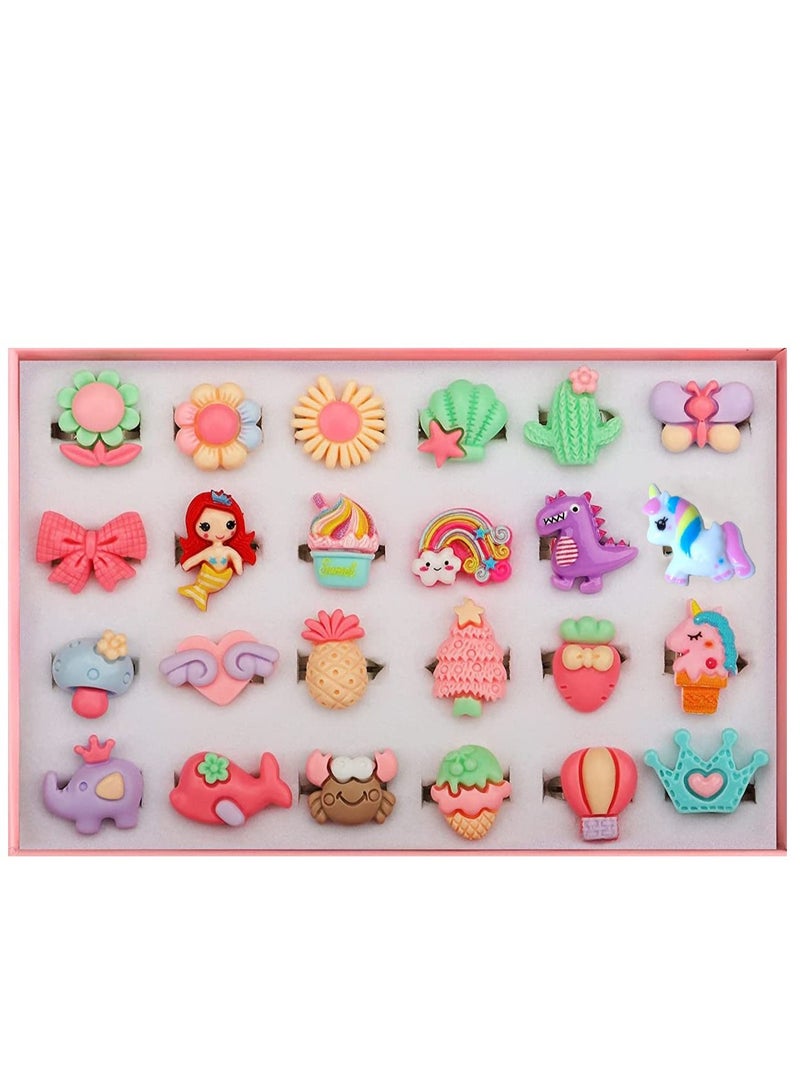 Little Girl's Jewel Rings Toy Set, Girl Pretend Play and Dress Up Rings (24pc Ring, No Duplication)  - Image 2