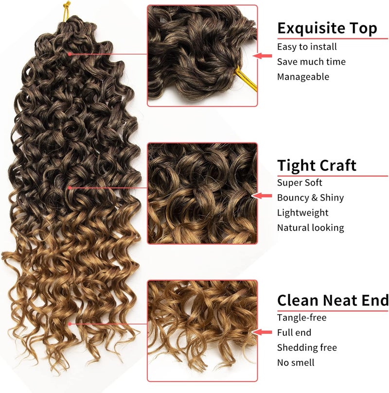 QRHSUKA شعر محبوك بنمط GoGo Curl للنساء، بتموجات مائية وشعر بشري مموج، إضافات شعر صناعية (طول 14 بوصة، عبوة تحتوي على 6 قطعات)، اللون T1B/27 - Image 3