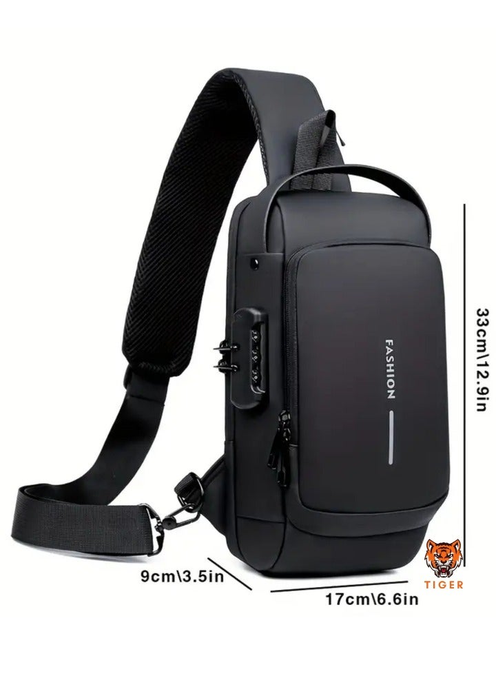 TIGER Waterproof Oxford Fabric Anti-Theft Crossbody Bag with Password Lock – Secure Motorcycle Chest Pack for Men and Women – Perfect Gift for Special Occasions - Image 5