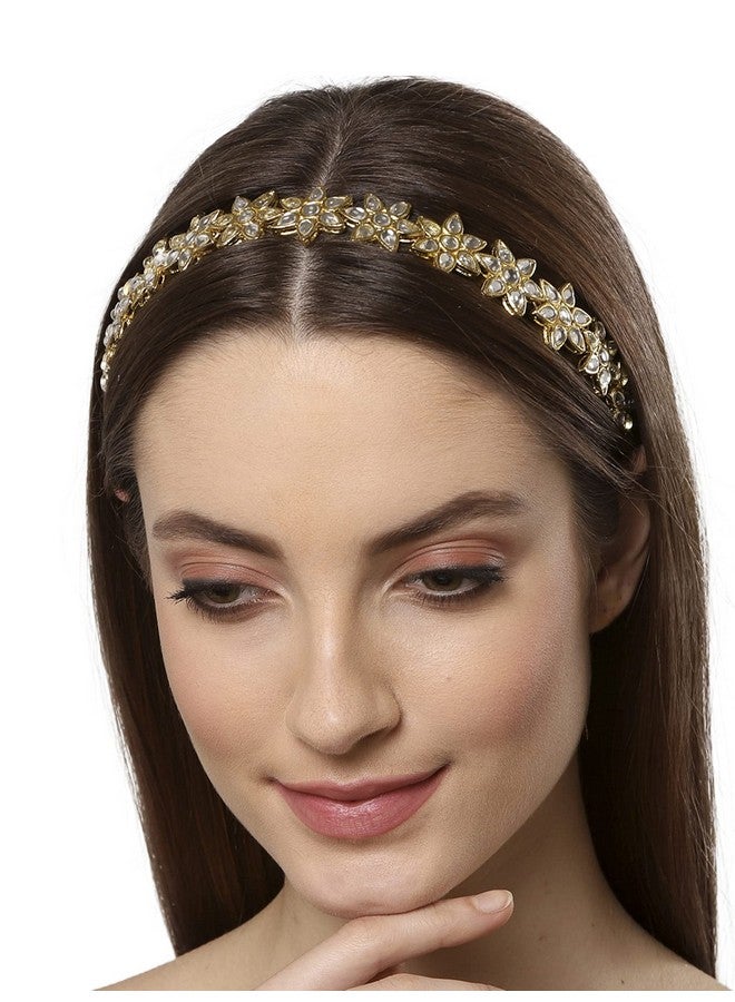 Karatcart Flower Shape Gold Plated Kundan Studded Metal Hairband for Women, Pack of 1 - Gold - Image 1