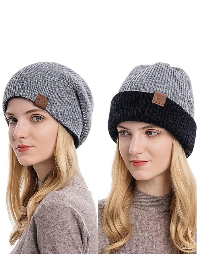 KASTWAVE Winter Knit Beanie Hat for Men Women Reversible Warm Cuffed Beanie Hat Double Layer Slouchy Ski Skull Cap - Image 1