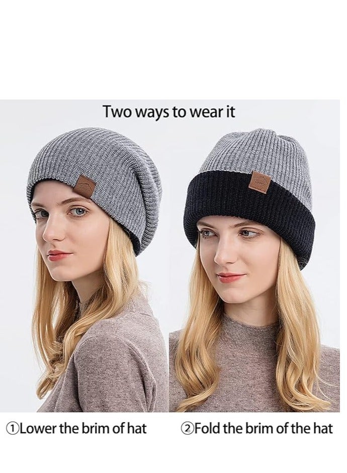 KASTWAVE Winter Knit Beanie Hat for Men Women Reversible Warm Cuffed Beanie Hat Double Layer Slouchy Ski Skull Cap - Image 4