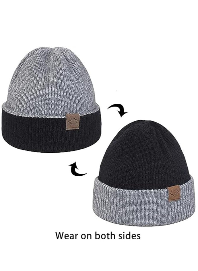 KASTWAVE Winter Knit Beanie Hat for Men Women Reversible Warm Cuffed Beanie Hat Double Layer Slouchy Ski Skull Cap - Image 2